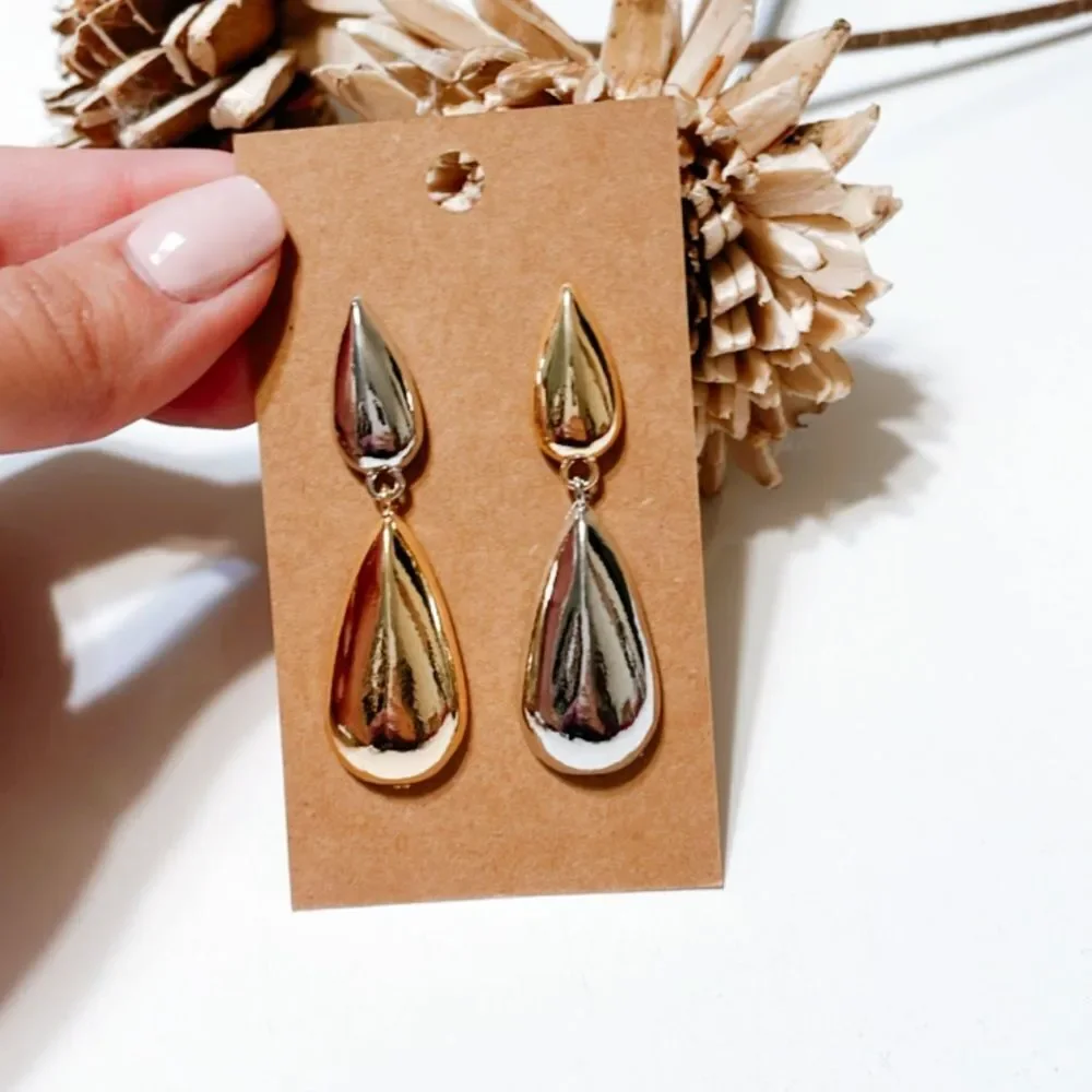 Two tone geo dangle earrings M266 - Picture 3 of 4